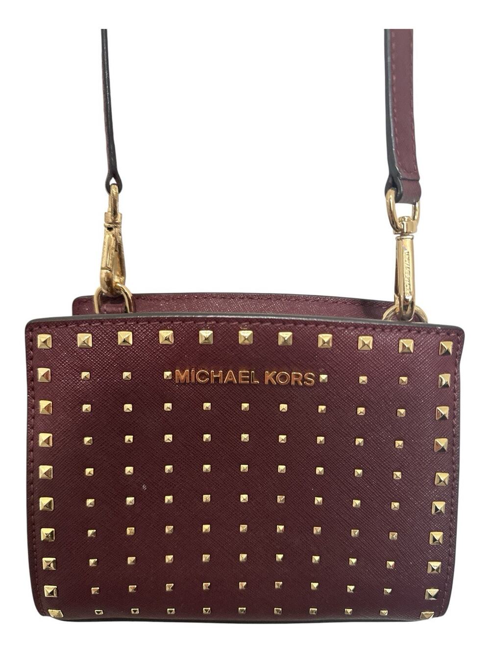 Michael Kors Handbag Crossbody Purse Mini Selma Studs Crossgrain Leather